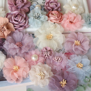 Satin Flowers Set, Various Colours and Sizes (6 Pieces/Set) - Img 3