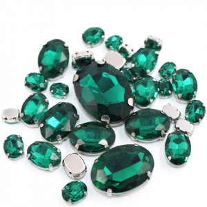 Set Cristale de Cusut Ovale, Verde Imperial, Baza Argintiu, (20 bucati/set)