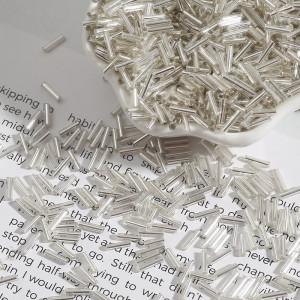 Set Glass Tubular Beads, Silver, 2 x 7mm (15g/bead)