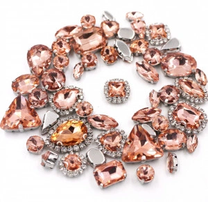 Sewing Crystals Set, Peach, Silver Base