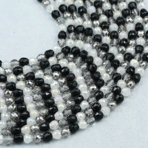 Sirag Margele Sticla, Mixt Negru-Alb-Gri, 6mm (aprox. 50 buc/sirag)