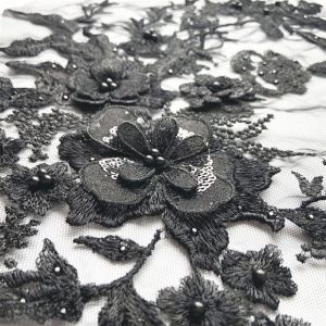 Aplicatie Brodata Flori 3D Negru, 26 x 33 cm - Img 2