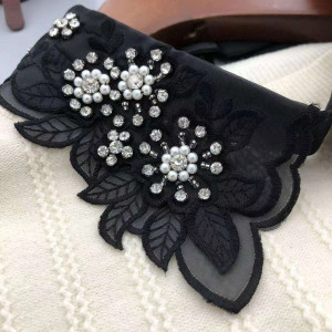 Black Embroidered Collar with Crystals - Img 2