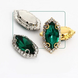 Cristale de Cusut Sticla, Emerald,15mm, Baza Auriu