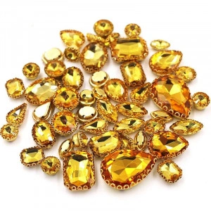 Crystal and Glass Strass Set, Topaz, Gold Base