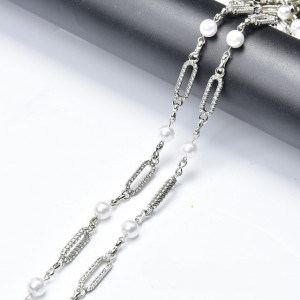 Decorative Chain with Strass and Pearls, 1 cm - Img 1