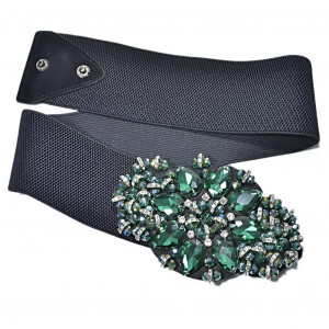 Elastic Belt Tape with Emerald Crystals