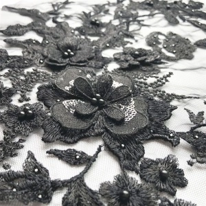 Embroidered appliqué 3D Flowers 3D Black, 26 x 33 cm - Img 2