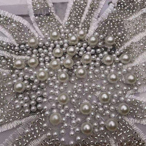 Embroidered appliqué, Pearls and Beads, 30 x 25 cm - Img 4