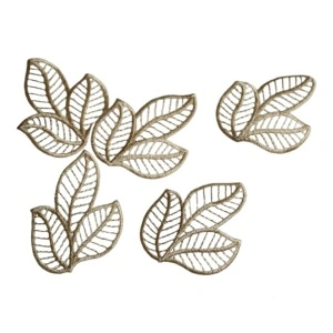 Frunze Brodate, Auriu, 5x6cm (5 bucati/set)