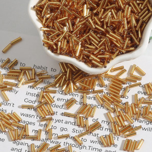 Glass Tubular Beads Set, Gold, 2 x 7mm (15g/piece)
