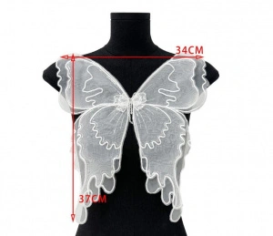 Organza Butterfly Embroidered Appliqué, Black/White, 37 x 34 cm - Img 2