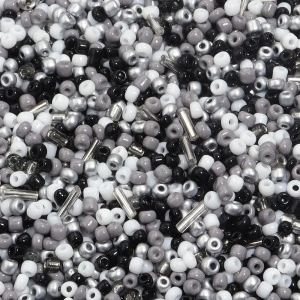 Set Mixt Margele Sticla, Alb-Negru (40g/punga)