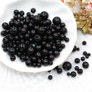 Set of Pearls with Hole, Black, Various Sizes - Img 1