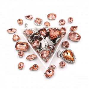 Sewing Crystals Set, Peach, Silver Base - Img 2