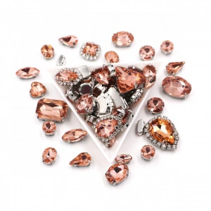 Sewing Crystals Set, Peach, Silver Base - Img 2