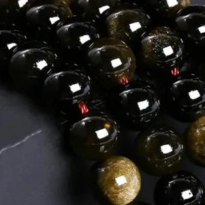 Sirag Obsidian 6mm, Negru-Auriu (aprox. 60 buc/sirag)