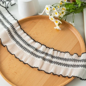 Traditional Pleated Lace, Black/White, 10cm - Img 4