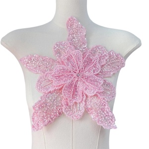 3D flower with beads and sequins, pink, 28x30cm - Img 1