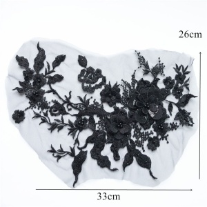 Aplicatie Brodata Flori 3D Negru, 26 x 33 cm - Img 3