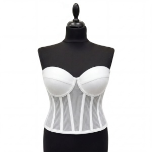 Corset Alb Cu Cupe, Material Satin