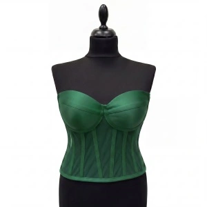 Corset Verde Imperial Cu Cupe, Material Satin