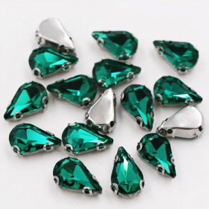 Cristale de Cusut Sticla Lacrima, Emerald,13MM, Baza Argintiu