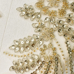Embroidered Appliques with Sequins and Beads, Golden ( 2 pieces/set) - Img 2