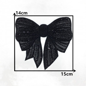 Embroidered Black Bow with Beads and Rhinestones - Img 2