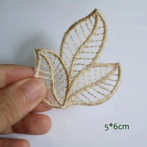 Embroidered Leaves, Gold, 5x6cm (5 pieces/set) - Img 2