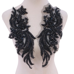 Glass Crystal Appliques, Black, 36x13 cm, (2 pieces/set)