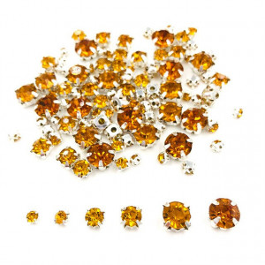 Glass sewing stones with metal backing, Topaz.100 pieces, Silver base