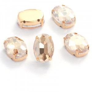 Glass Stitching Crystals Oval, 8MM, Gold Base - Img 4
