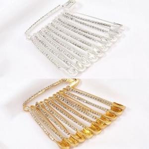 Safety Pins with Strips, Gold/Silver, 5.6x1.3 cm - Img 1