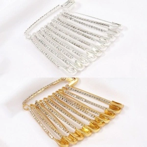 Safety Pins with Strips, Gold/Silver, 5.6x1.3 cm