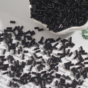 Tubular Glass Beads Set, Black, 2 x 7mm (15g/piece)