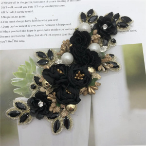 3D Crystal Flowers and Pearls, Black