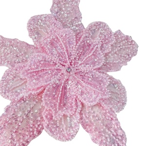 3D flower with beads and sequins, pink, 28x30cm - Img 2