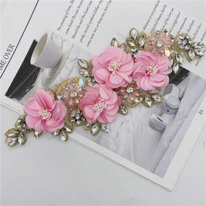 3D Flowers Crystals Applique & Pearl, Baby Pink