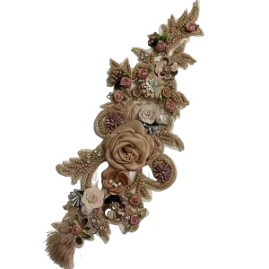 Aplicatie Brodata cu Flori 3D si Perle, 36x13 cm - Img 2