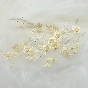 Aplicatie Brodata pe Tulle cu Flori 3D si Perle - Img 2