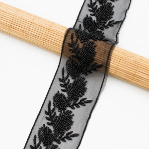 Banda Pasmanterie Margele pe Tulle, 5cm - Img 2