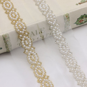 Banda pasmanterie perle si margele impletite, 6cm - Img 1