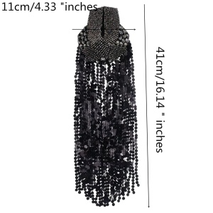 Beaded and Fringed Beaded and Sequined Epaulettes Set, 41 x 11 cm, (2 Pieces/Set) - Img 4