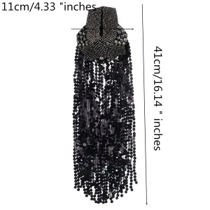 Beaded and Fringed Beaded and Sequined Epaulettes Set, 41 x 11 cm, (2 Pieces/Set) - Img 4