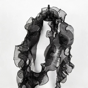 Dantela Plisata, Alb, Negru, Organza, 12 cm - Img 2