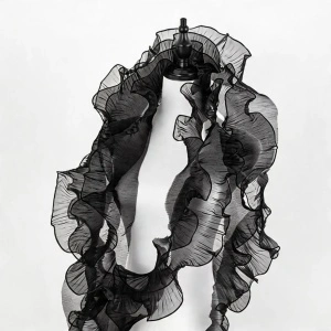 Dantela Plisata, Alb, Negru, Organza, 12 cm - Img 2