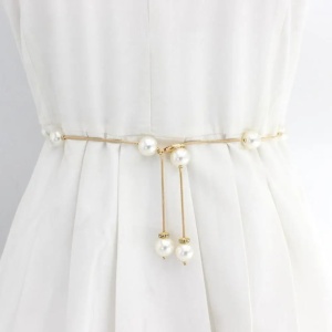 Decorative Waist Belt with Pearls, Golden - Img 1
