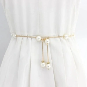Decorative Waist Belt with Pearls, Golden