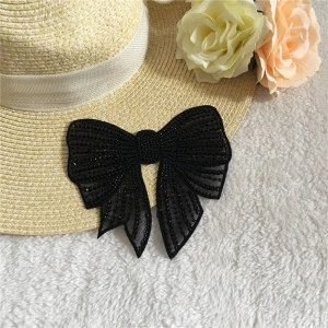 Embroidered Black Bow with Beads and Rhinestones
